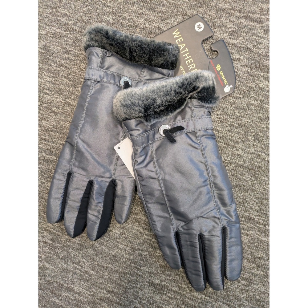Weatherproof Womens Sensatec Touch Screen Gloves‎ Gray Faux Fur Trim Size M NEW